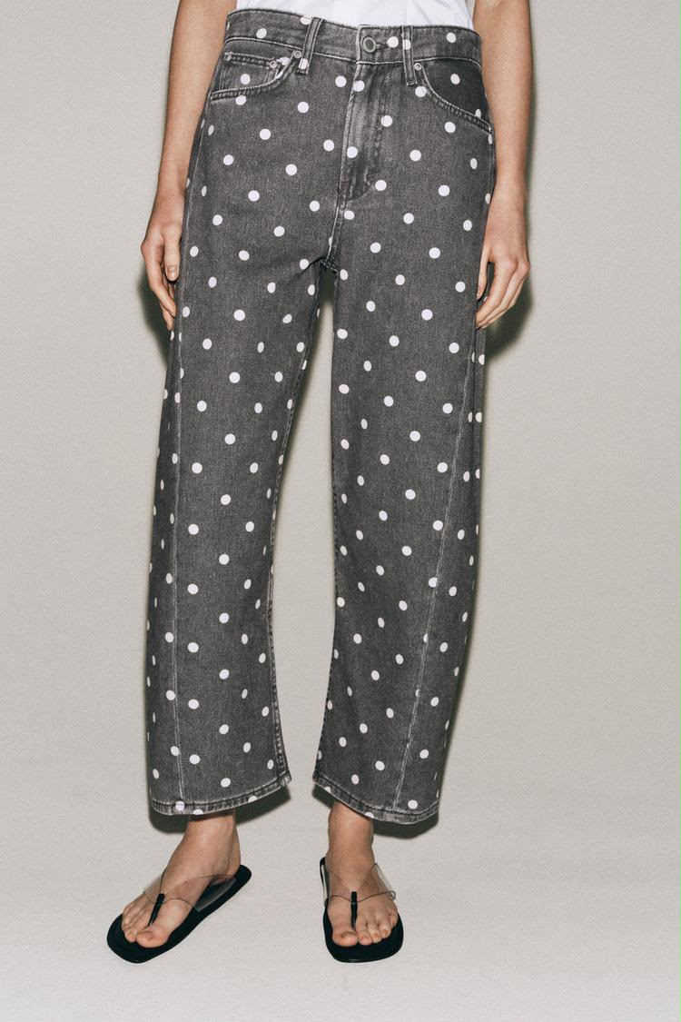 Zara Mid Rise Polka Dot Ankle Relaxed Jeans