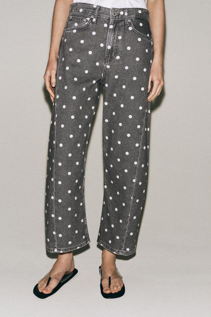 Zara Mid Rise Polka Dot Ankle Relaxed Jeans