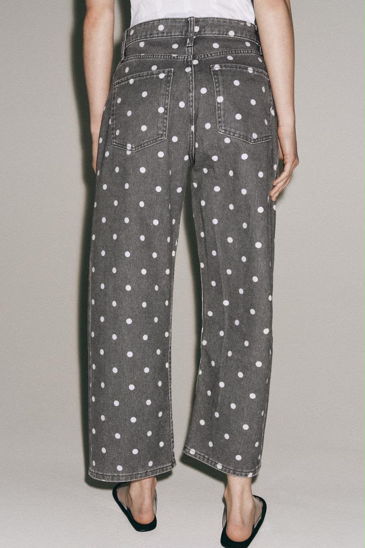 Zara Mid Rise Polka Dot Ankle Relaxed Jeans
