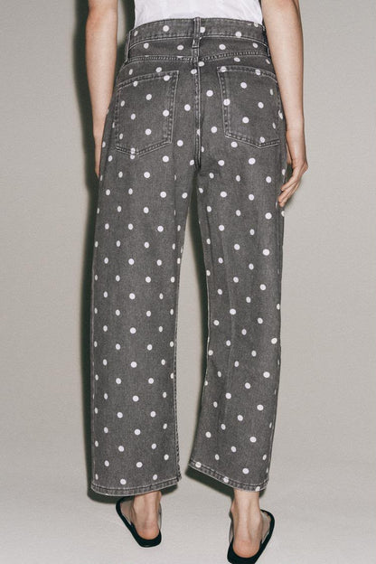 Zara Mid Rise Polka Dot Ankle Relaxed Jeans