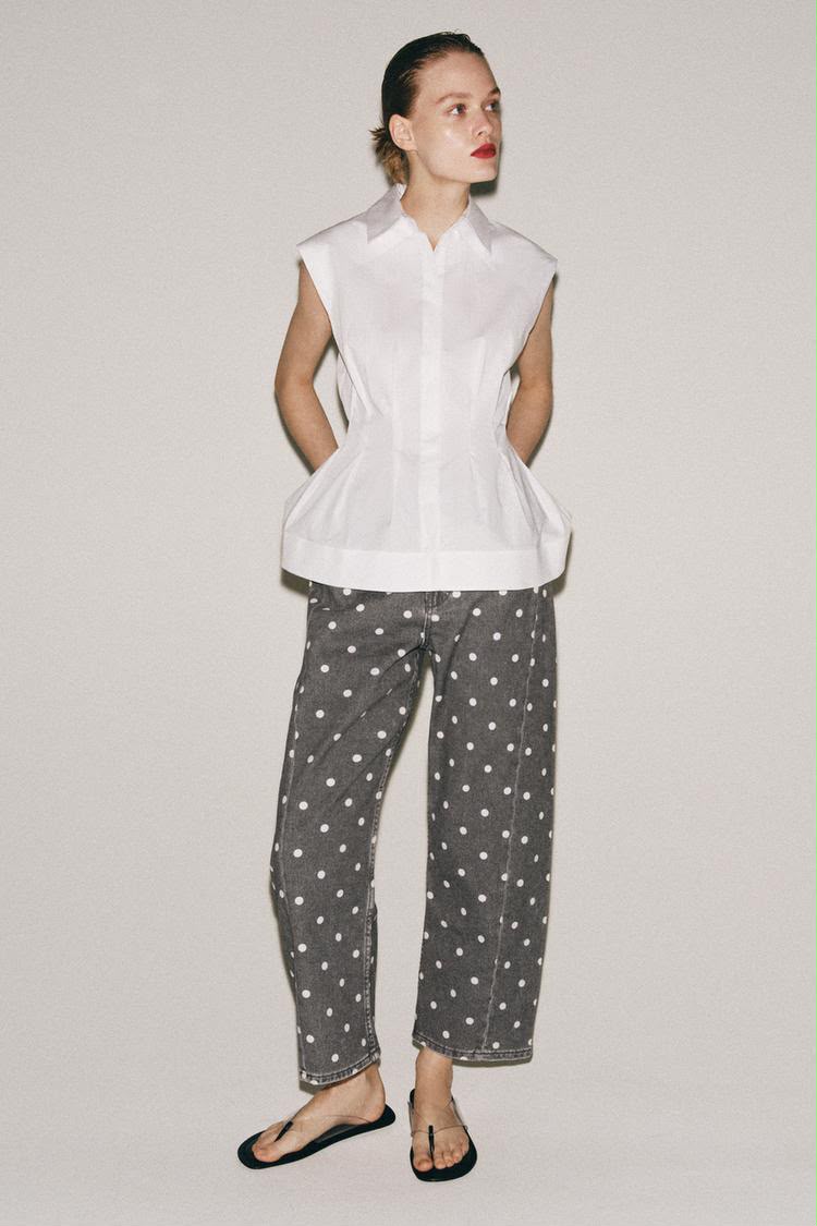 Zara Mid Rise Polka Dot Ankle Relaxed Jeans