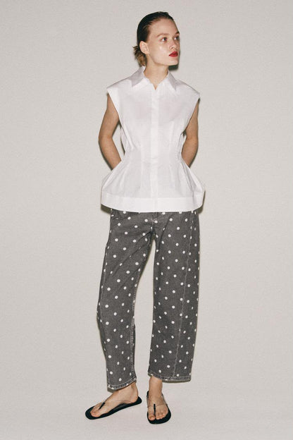 Zara Mid Rise Polka Dot Ankle Relaxed Jeans