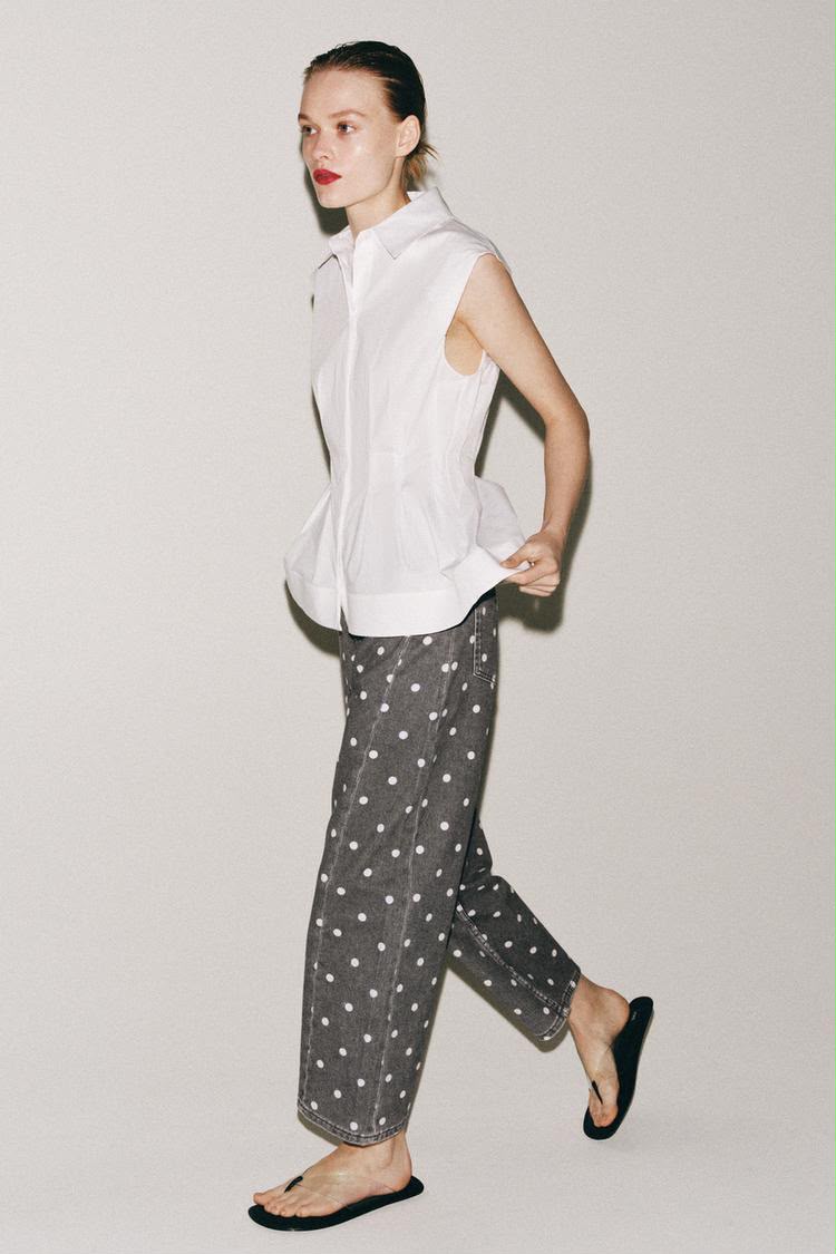 Zara Mid Rise Polka Dot Ankle Relaxed Jeans