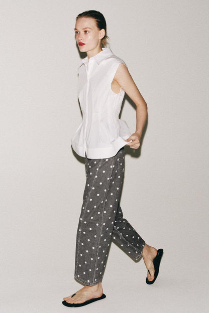 Zara Mid Rise Polka Dot Ankle Relaxed Jeans