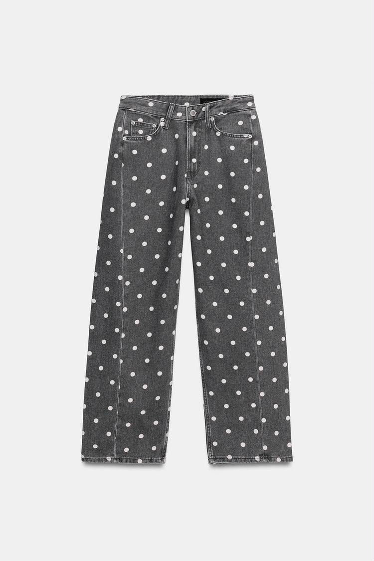 Zara Mid Rise Polka Dot Ankle Relaxed Jeans