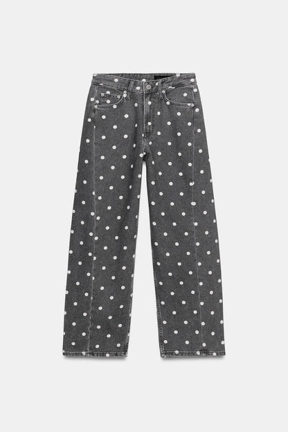 Zara Mid Rise Polka Dot Ankle Relaxed Jeans