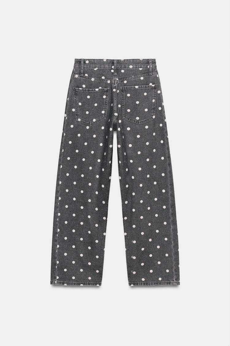Zara Mid Rise Polka Dot Ankle Relaxed Jeans