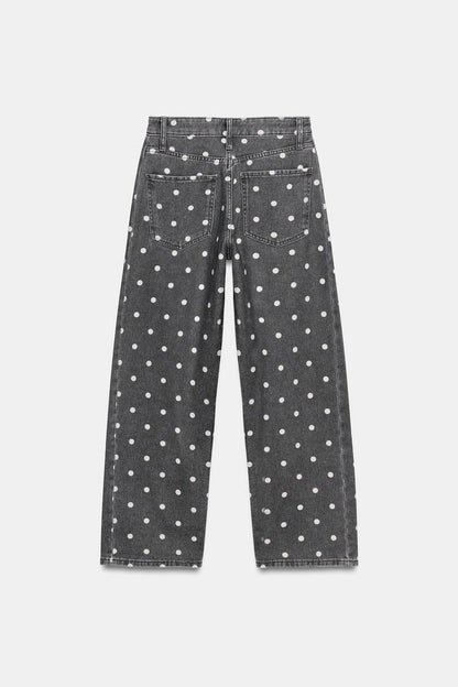 Zara Mid Rise Polka Dot Ankle Relaxed Jeans