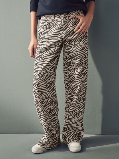 Zebra Print Cotton Wide Leg Jeans