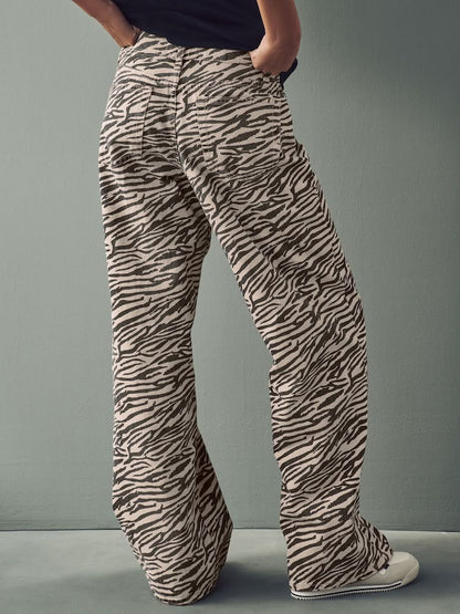 Zebra Print Cotton Wide Leg Jeans