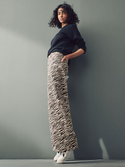 Zebra Print Cotton Wide Leg Jeans