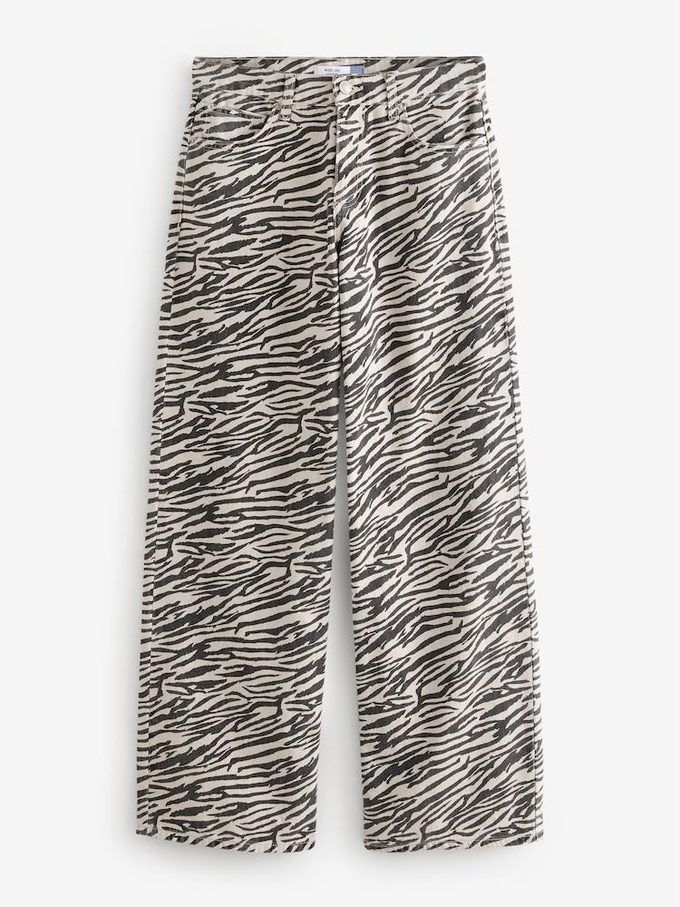 Zebra Print Cotton Wide Leg Jeans