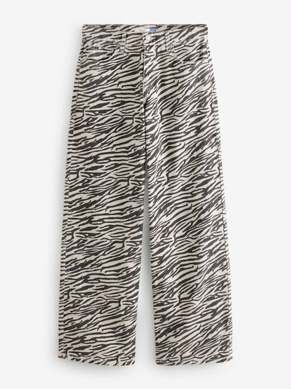 Zebra Print Cotton Wide Leg Jeans