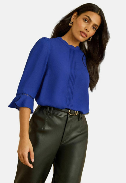 Regular Fit Scallop Pintuck Flute Sleeve Blouse