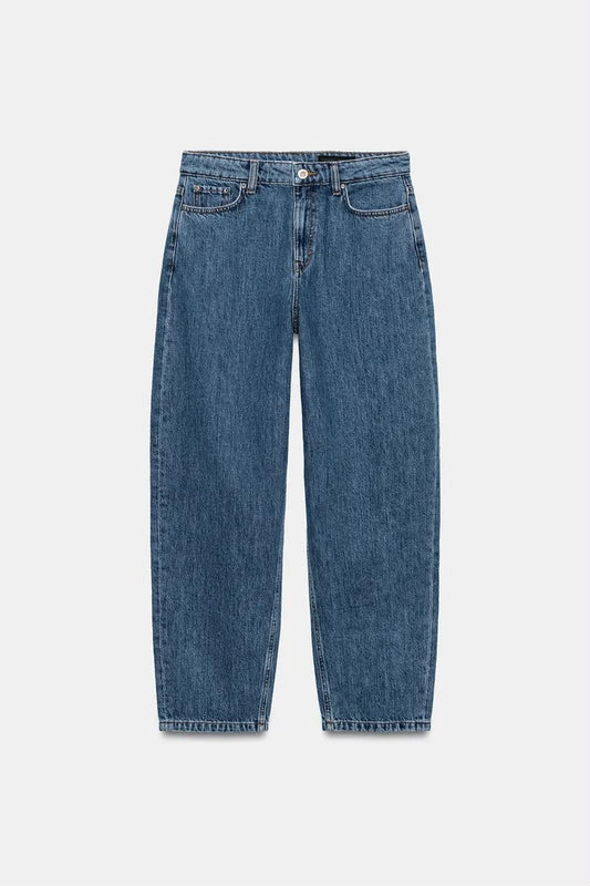 Mid-Waist Tapered Jeans Blue