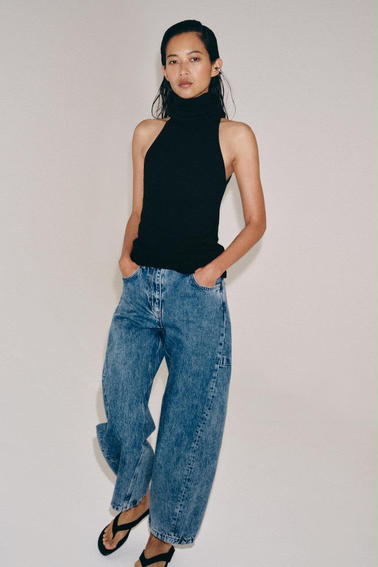 Mid Waist Balloon Leg Ankle Length Jeans