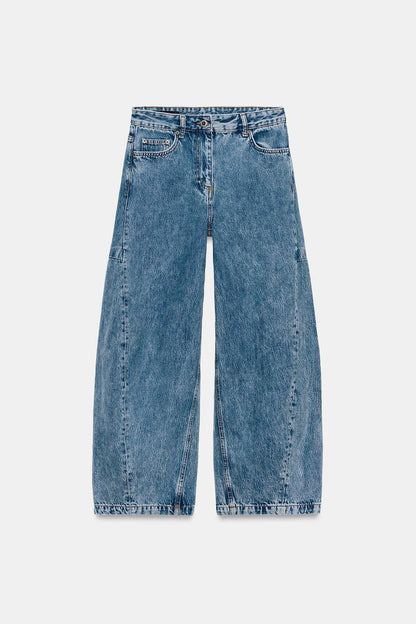 Mid Waist Balloon Leg Ankle Length Jeans