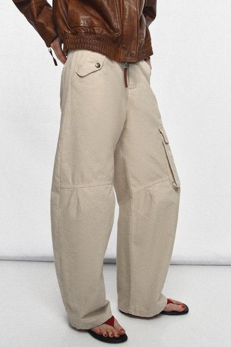 Beige Balloon Cargo Pants