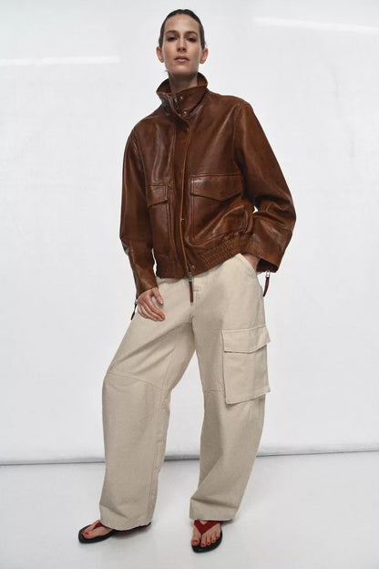 Beige Balloon Cargo Pants