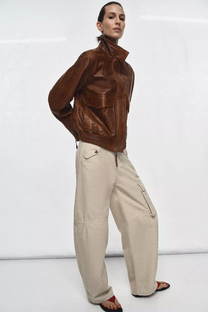 Beige Balloon Cargo Pants