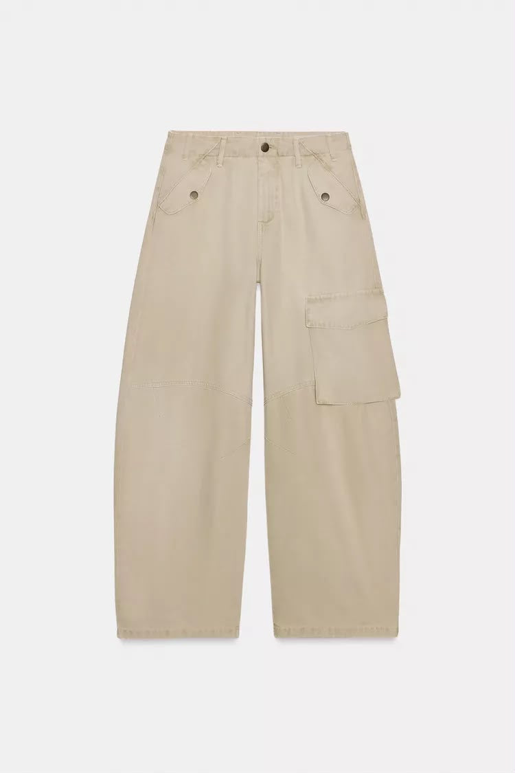 Beige Balloon Cargo Pants