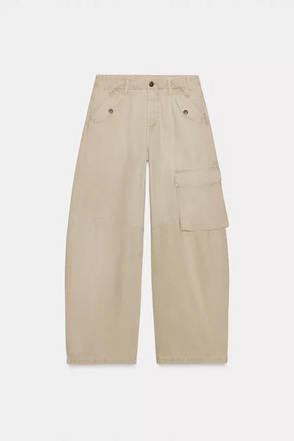 Beige Balloon Cargo Pants