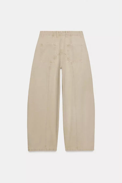 Beige Balloon Cargo Pants