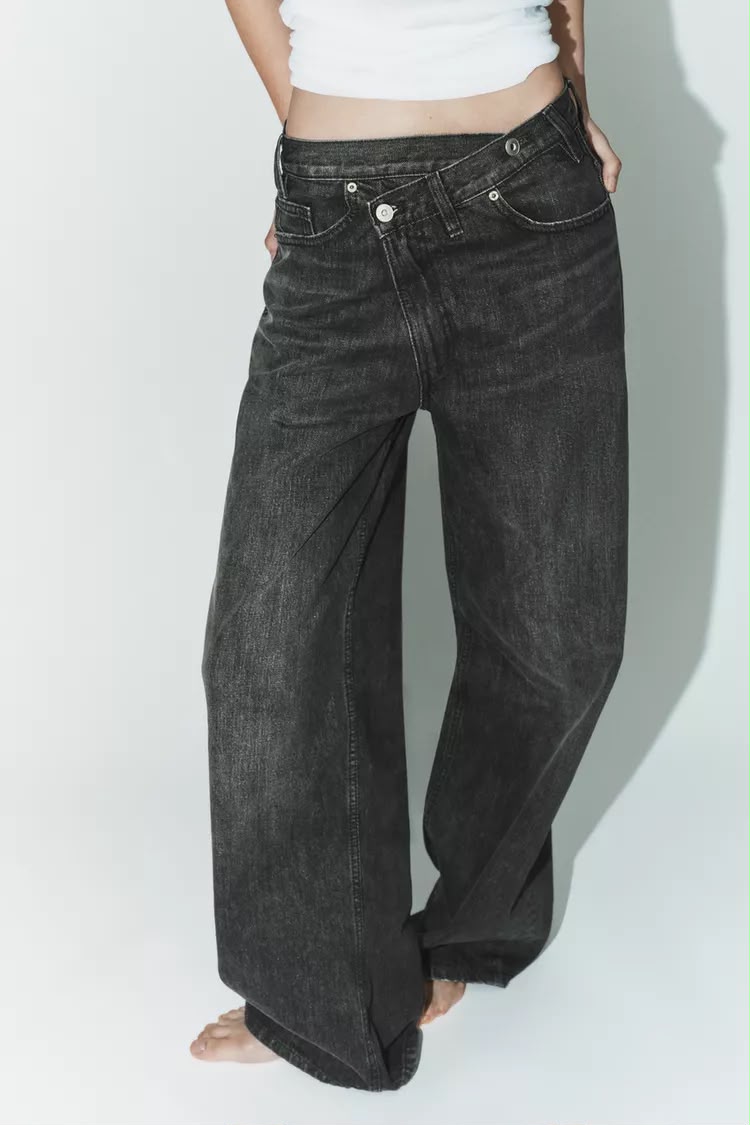 Zara Crossed Waist Wide Leg Jeans