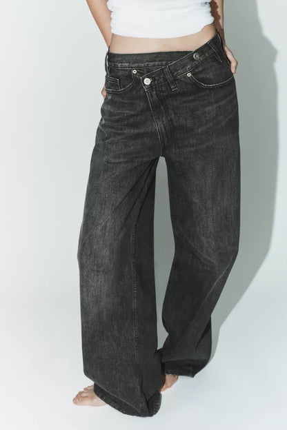 Zara Crossed Waist Wide Leg Jeans