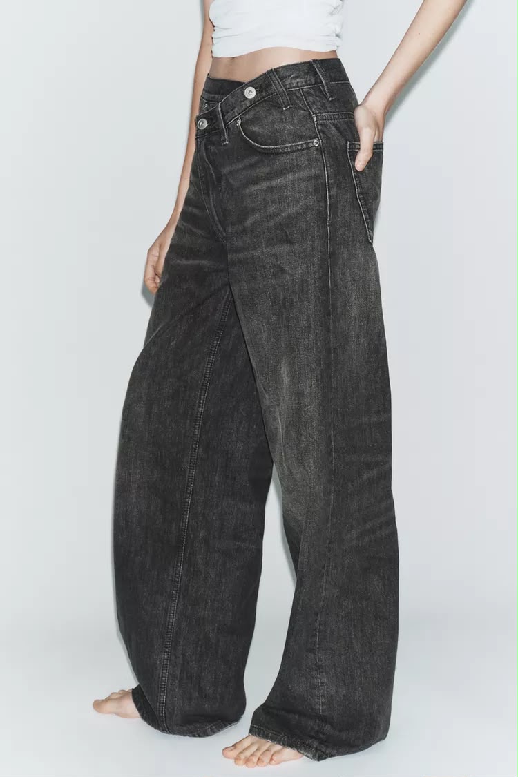 Zara Crossed Waist Wide Leg Jeans