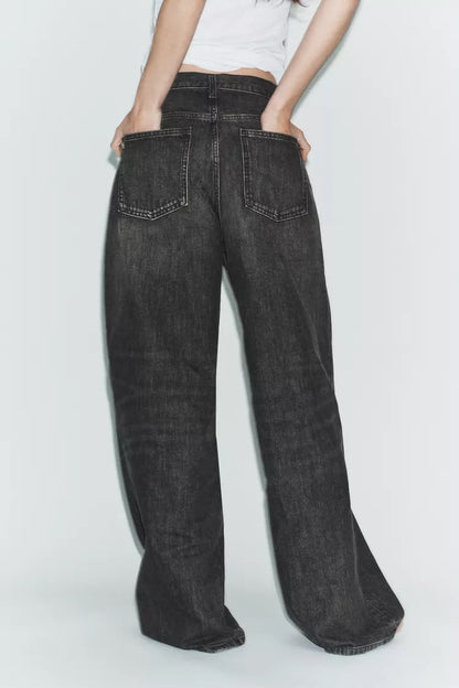 Zara Crossed Waist Wide Leg Jeans