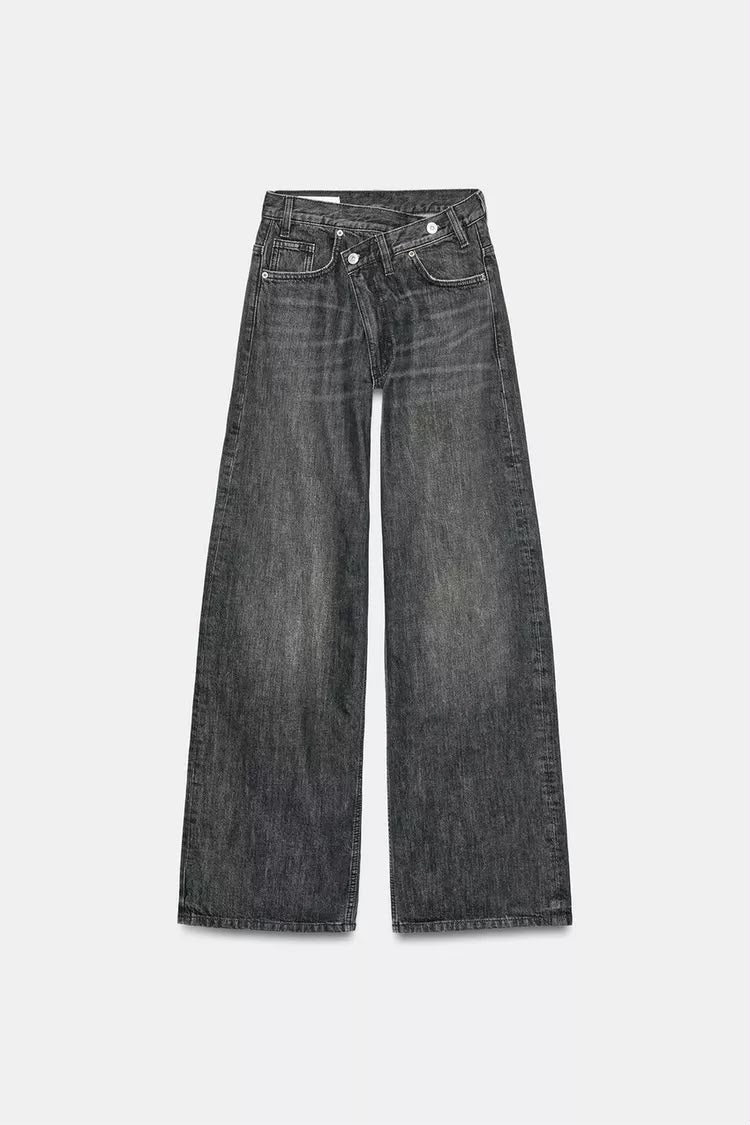 Zara Crossed Waist Wide Leg Jeans