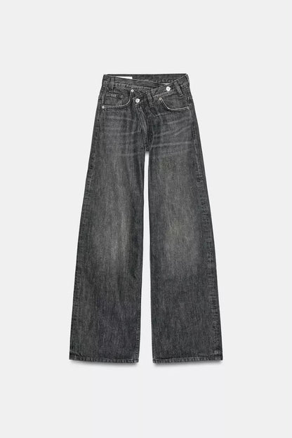 Zara Crossed Waist Wide Leg Jeans