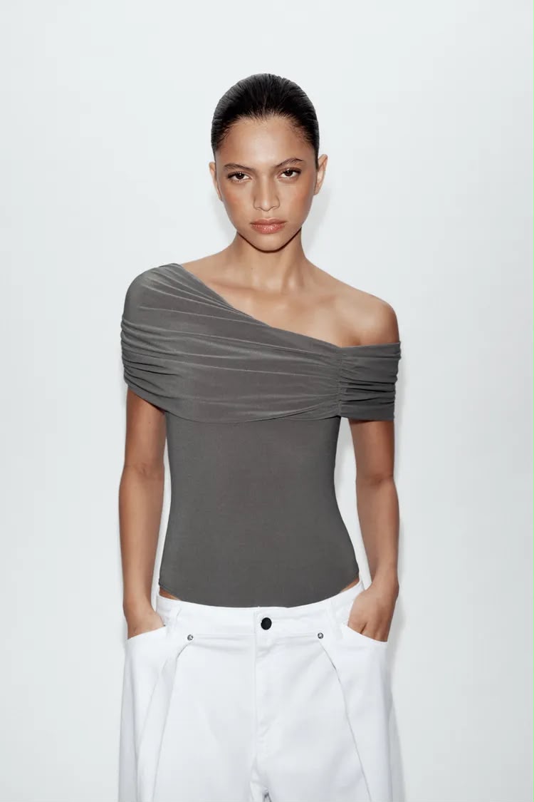 Zara Asymmetrical Neckline Bodysuit
