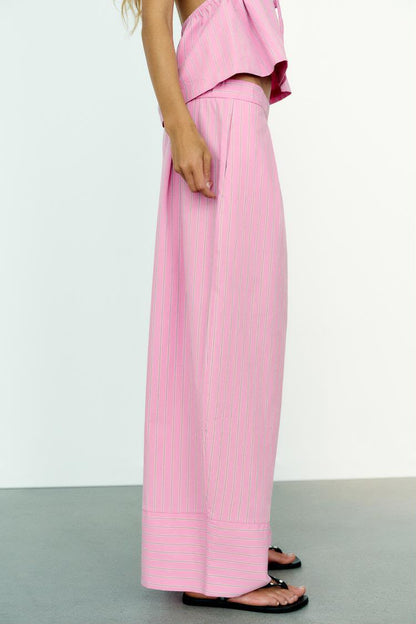 Striped Poplin Wide Leg Trouser