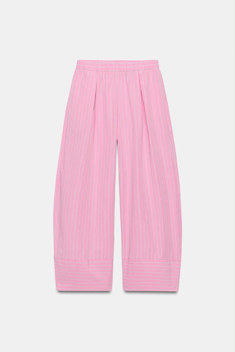 Striped Poplin Wide Leg Trouser