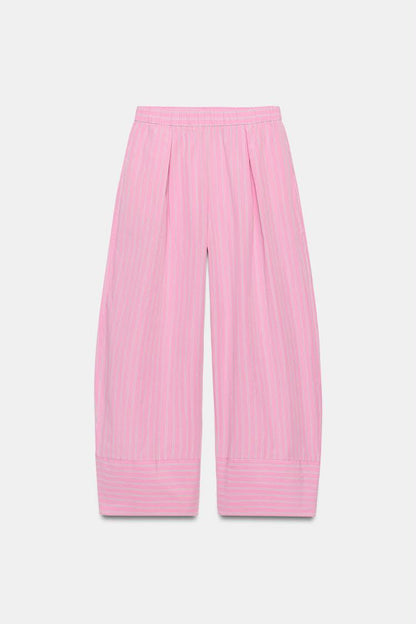 Striped Poplin Wide Leg Trouser