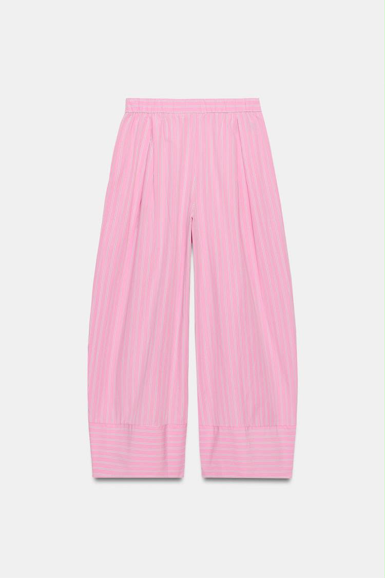 Striped Poplin Wide Leg Trouser