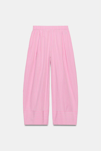 Striped Poplin Wide Leg Trouser