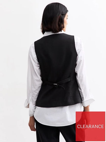 Crew Neck Linen Blend Waistcoat Black