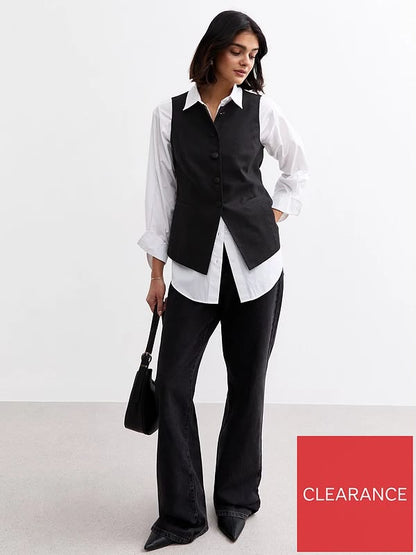Crew Neck Linen Blend Waistcoat Black
