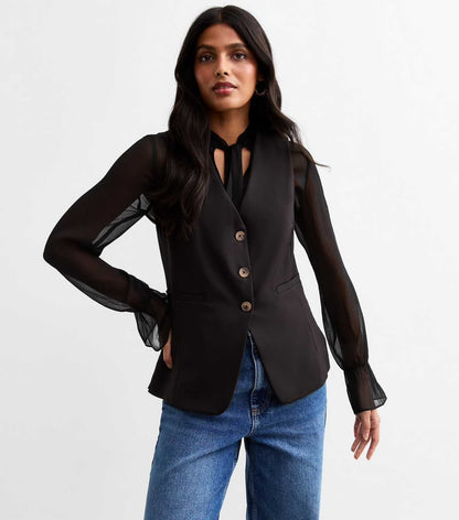 Black Crepe Longline Waistcoat