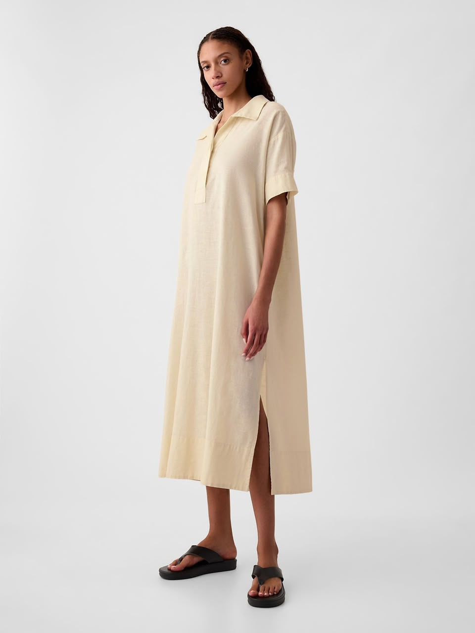 Gap Oversized Cream Linen Short Sleeve Maxi Dress
