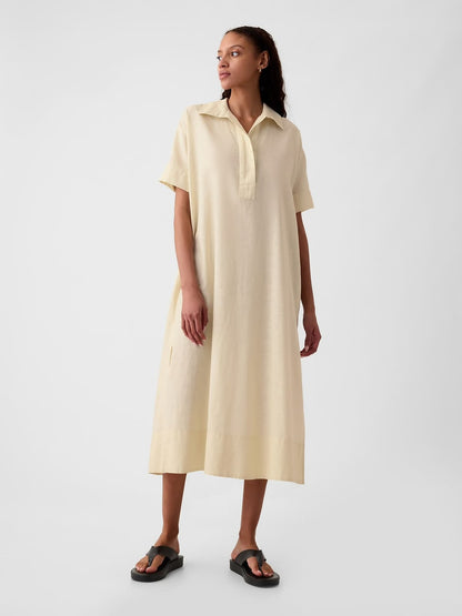 Gap Oversized Cream Linen Short Sleeve Maxi Dress
