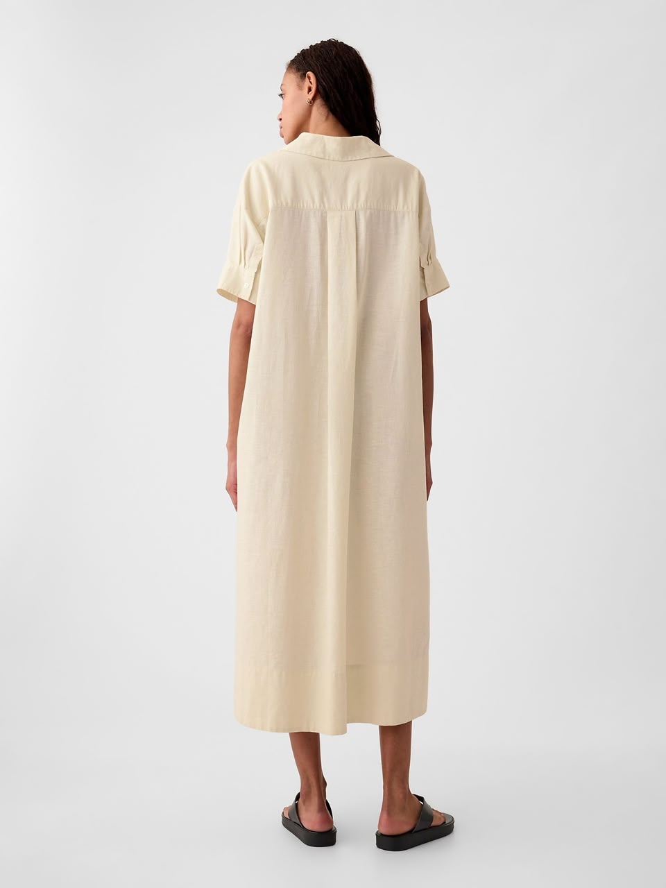 Gap Oversized Cream Linen Short Sleeve Maxi Dress