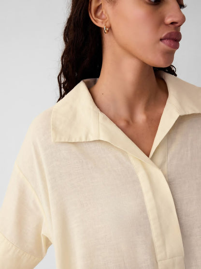 Gap Oversized Cream Linen Short Sleeve Maxi Dress