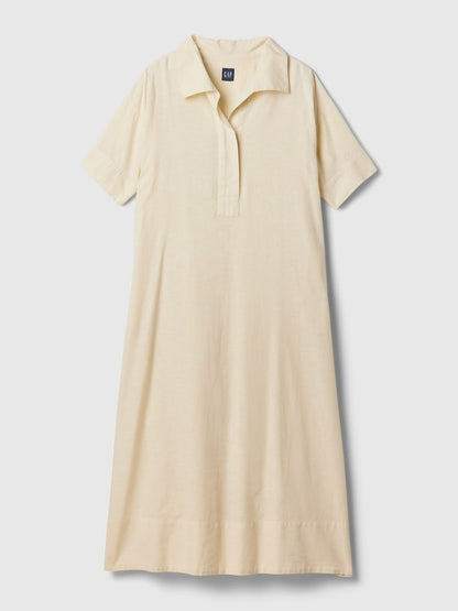 Gap Oversized Cream Linen Short Sleeve Maxi Dress