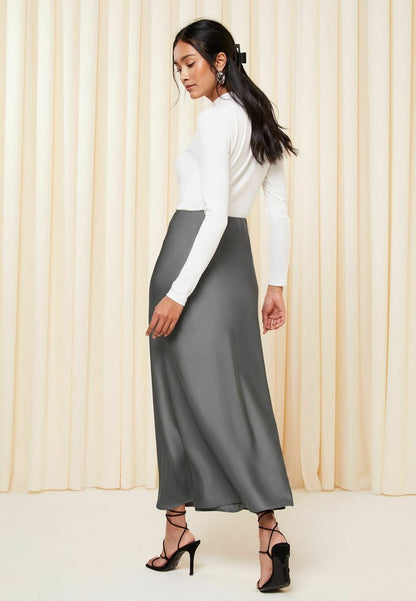 Bias Cut Regular Fit Maxi Skirt- Gray