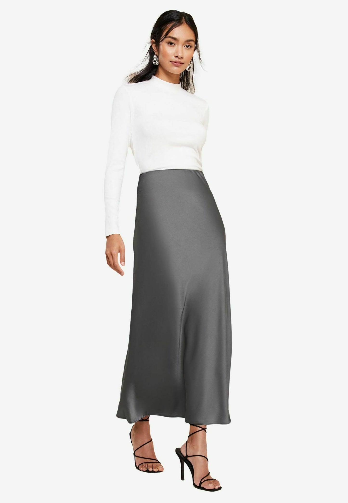 Bias Cut Regular Fit Maxi Skirt- Gray