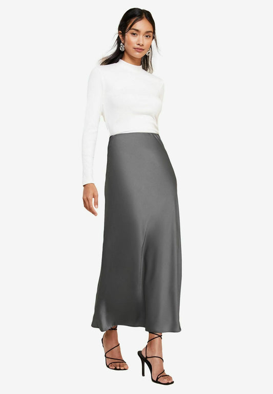 Bias Cut Regular Fit Maxi Skirt- Gray
